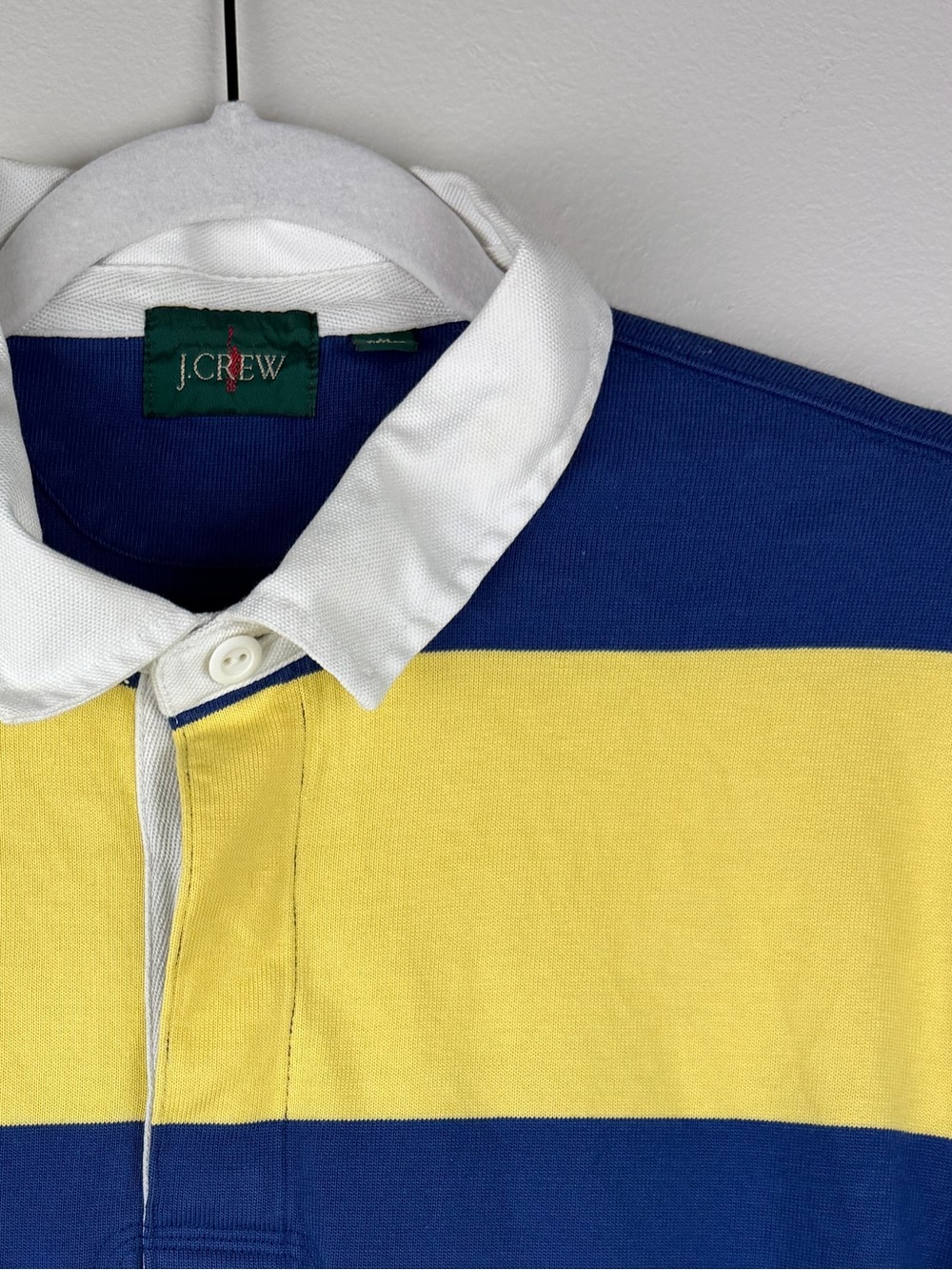 J. Crew | Preppy Short Sleeve Wide-Stripe Rugby Polo Yellow & Blue | M - Picture 3 of 8